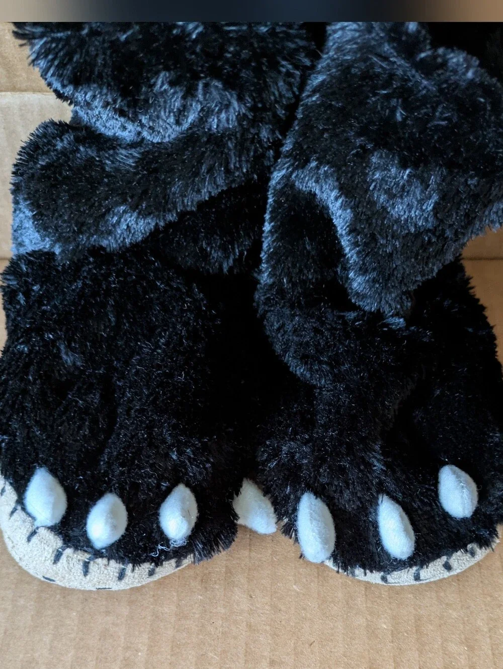 Slippers Little Blue House Cozy Black Fuzzy Bear Paw Slippers